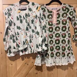 SweetHoney Festive Green and Pink Pajama Top, Bottoms & Gown